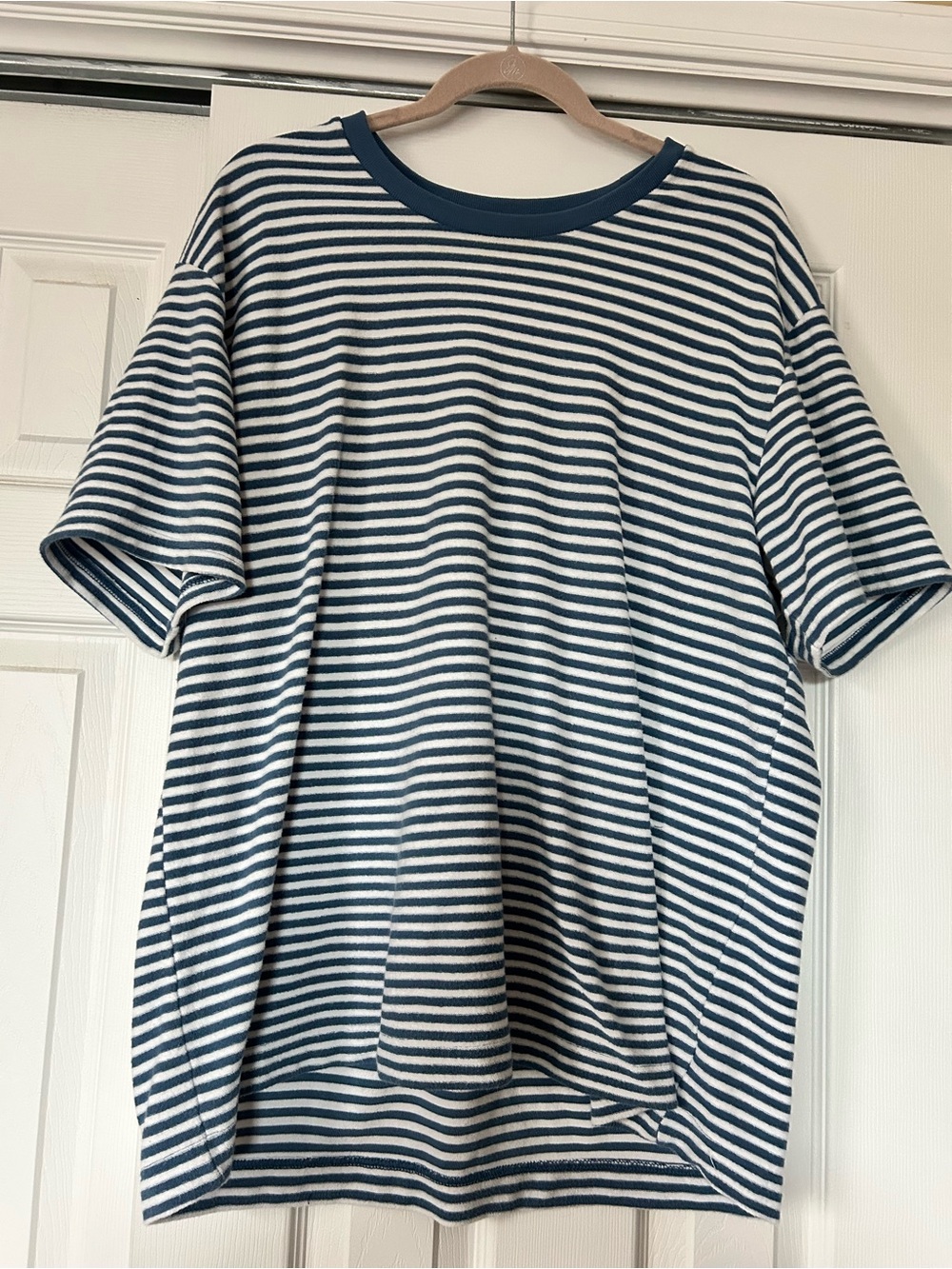 Polo Ralph Lauren Blue White Striped Terry Oversized Crewneck Tee Shirt XL